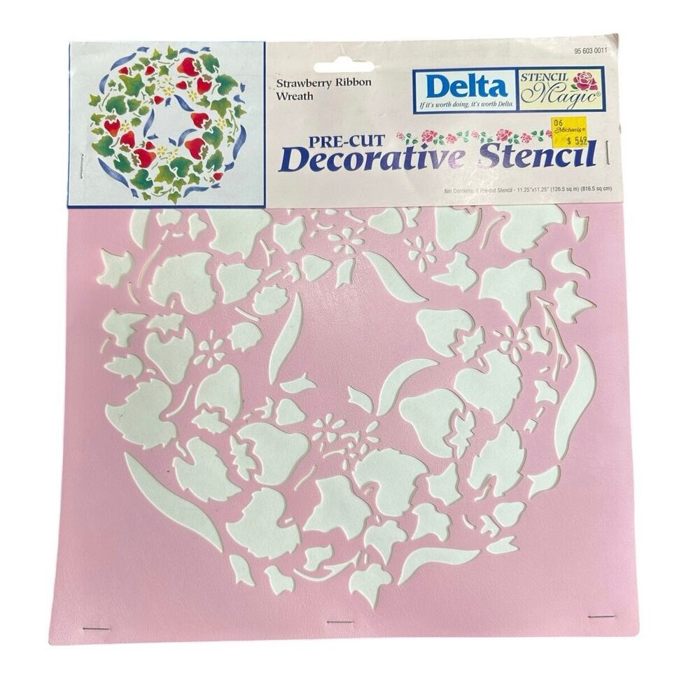 90s Vtg- Stencil Magic Delta Strawberry Ribbon Wreath Border No. 956030011 NWT